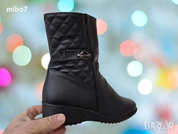 Дамски елегантни боти с цип, меко гумено ходило и топъл хастар., снимка 4 - Дамски боти - 52806251
