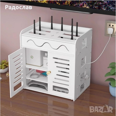 Органайзер шкаф за Wi-Fi рутер и кабели – 3 нива, бял дизайн, снимка 2 - Шкафове - 51946393