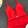 Червен цял бански с колан, снимка 5