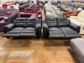 Черни кожени дивани две двойки с релаксиращ механизъм, снимка 2