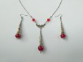 Разкошен Викториански комплект колие и обеци с рубинено червени кракъл мъниста и изящни орнаменти, снимка 3