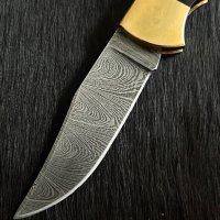 Сгъваем ловен нож (дамаска стомана, биволски рог), снимка 2 - Ножове - 39456146