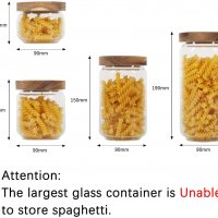 Комплект 4 стъклени контейнера за съхранение на храни с дървен капак, снимка 2 - Кутии за съхранение - 33759608