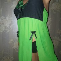 Секси къса нощничка от тюл в зелено и черно L, снимка 6 - Бельо - 42095084