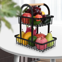 Декоративна кошница за плодове, метална, 2 нива, подвижна, черна, снимка 1 - Кутии за съхранение - 44719614
