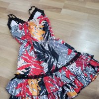  Флорална сатенена рокля с дантела, снимка 1 - Рокли - 34455766