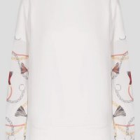 Бяла блуза от плътно трико с цветни ръкави от тюл, снимка 3 - Блузи с дълъг ръкав и пуловери - 37814244