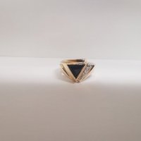 Златен мъжки пръстен с оникс и циркони , снимка 6 - Пръстени - 36935137