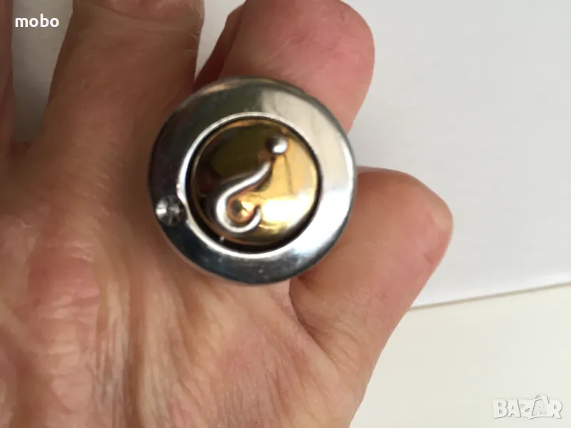 Сребърен пръстен със златисто с въпросителна,  общо тегло 19.00г  , снимка 1