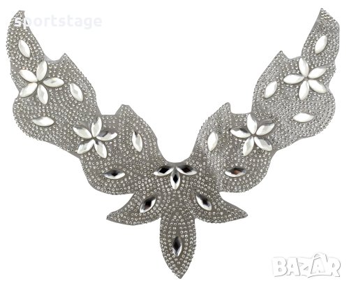 Декорация с камъчета диаманти във формата на огърлица. Декорацията се залепва върху дрехата с помощт, снимка 1