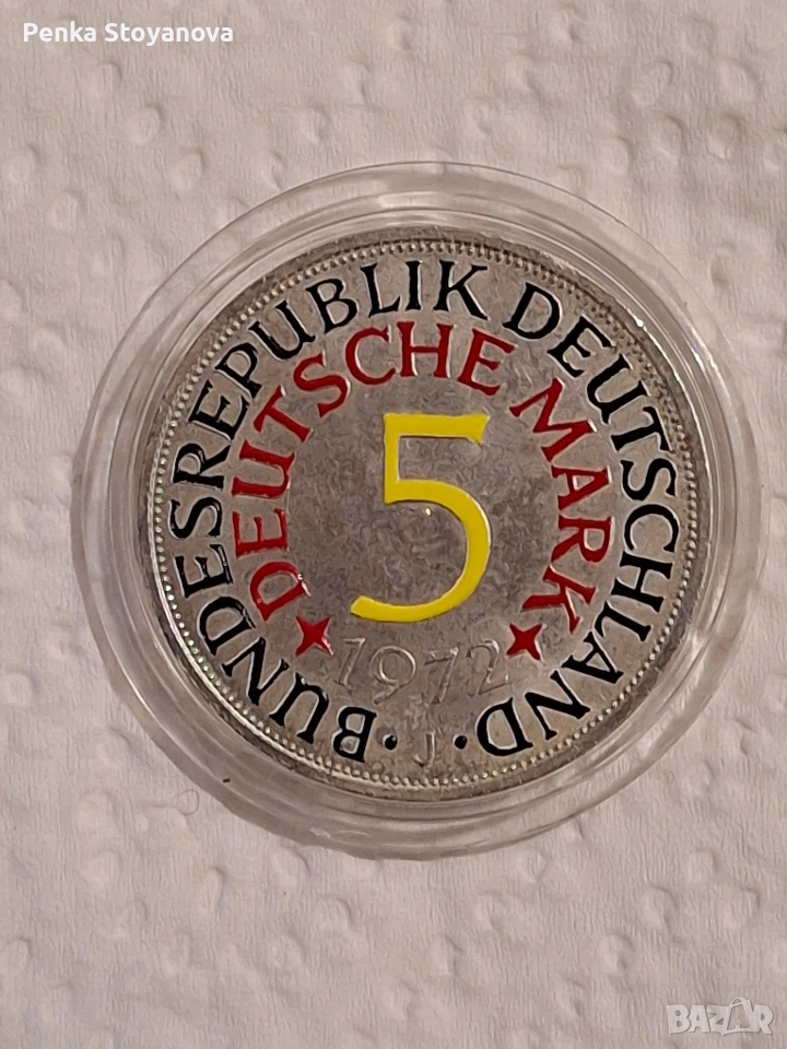 Монета 5 германски марки, сребро от 1972г, снимка 1