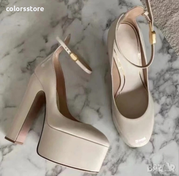 Обувки на ток - бежов лак - VT1, снимка 1