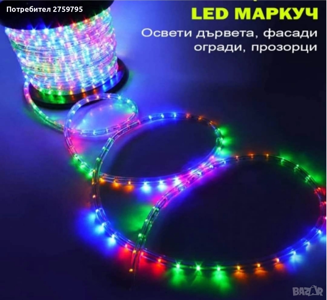 НОВО.Голям светещ LED маркуч.10 м., снимка 1