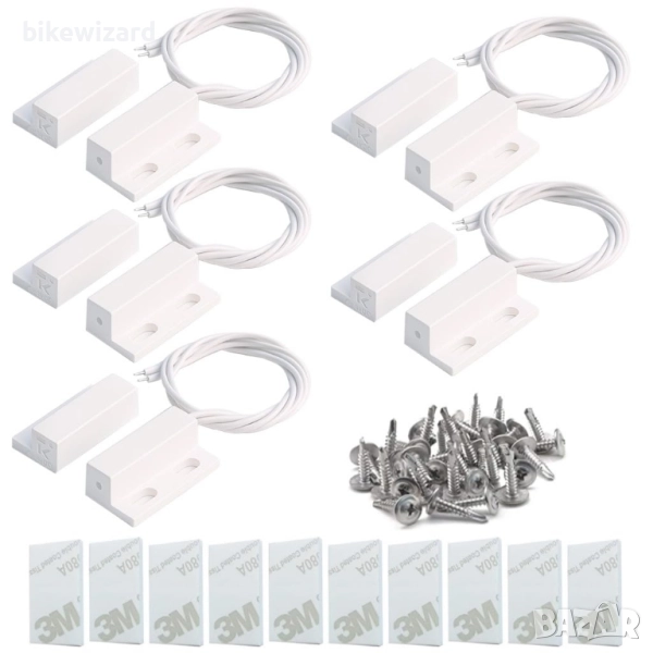 5 бр. бели жични магнитни рийд превключватели за охранителни врати и прозорци НОВИ, снимка 1