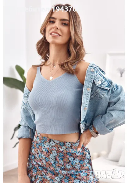Дамски плетен топ в син цвят MP32858, снимка 1