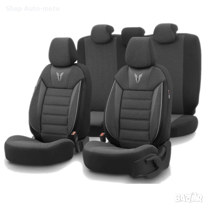 К-т Луксозна Тапицерия Automat-OTOM, Текстил с еко кожа, TORO Design, Черна със сив шев, снимка 1