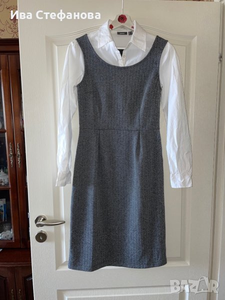 Комбинирана елегантна  рокля MEXX с бяла риза елегантна изчистена колежански училищен стил , снимка 1