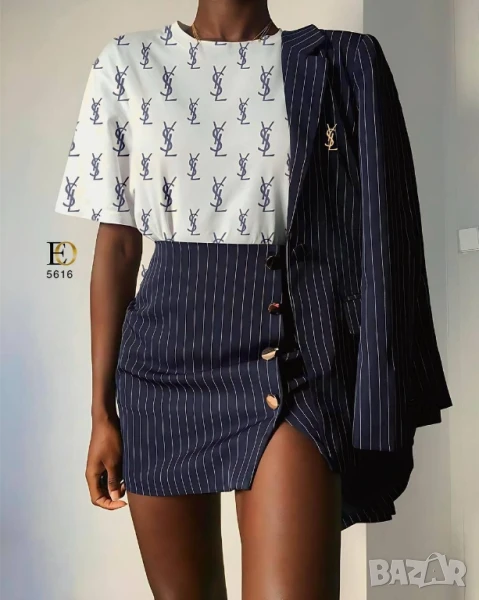 дамски комплекти сако, къса пола с цепка и тениска ysl saint laurent , снимка 1