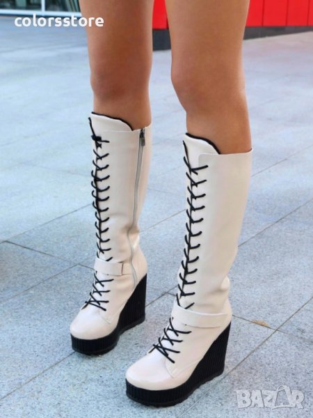 Ботуши на платформа - бежов лак - 1905, снимка 1