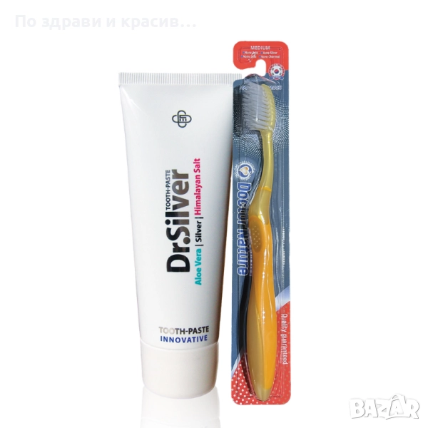 Паста за зъби Dr Silver 75мл + Четка за зъби Dr. Nature Total Health Nano Silver, снимка 1