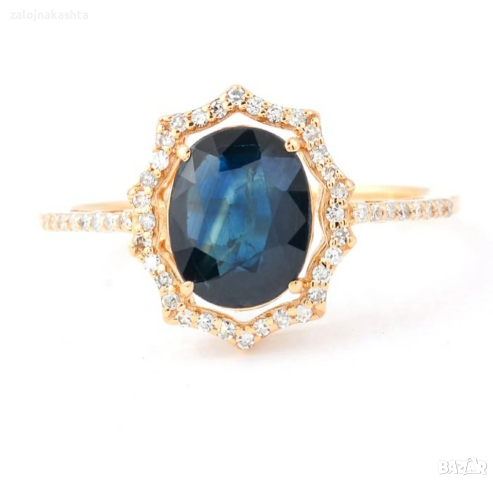 Нов-Златен пръстен с Сапфир и Брилянти-2,01гр/14кр, снимка 1