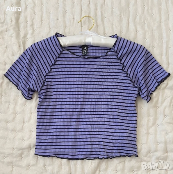 Black purple striped crop top, снимка 1