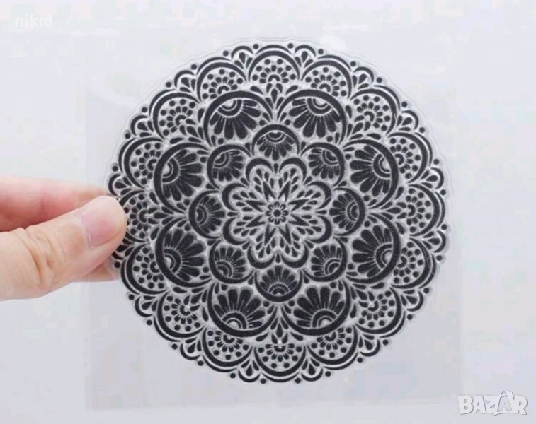 Мандала цвете кръгла дантела силиконов гумен печат декор украса бисквитки фондан Scrapbooking, снимка 1
