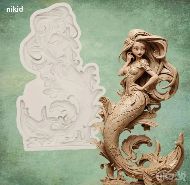 Русалка Ариел момиче плитък силиконов молд форма фондан декор украса, снимка 1