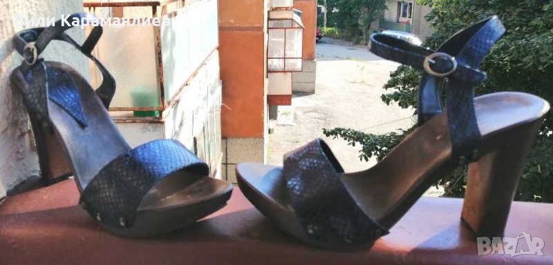 Български "змийски" сандали с удобен ток, снимка 1