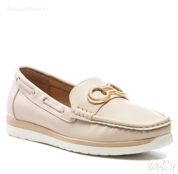 Дамски кожени мокасини в бяло, бежово, синьо, зелено, черно, снимка 1