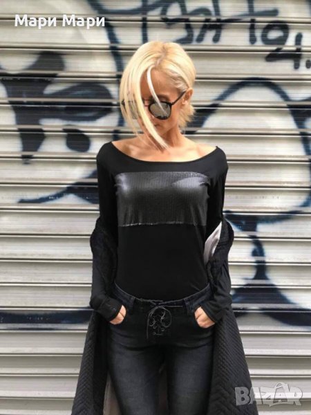 БЛУЗА С КОЖЕНО ПАРЧЕ  , снимка 1
