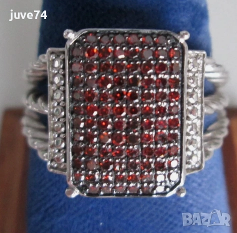 СРЕБЪРЕН ПРЪСТЕН С ЕСТЕСТВЕНИ ЧЕРВЕНИ ДИАМАНТИ СЕРТИФИКАТ , снимка 1