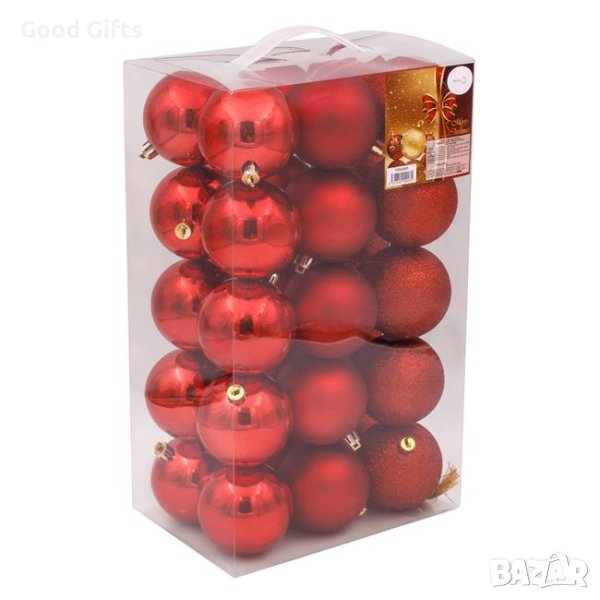 30 броя Комплект Червени коледни топки, снимка 1