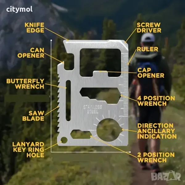 Мултифункционален инструмент 11 в 1 с размер на кредитна карта, снимка 1