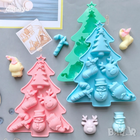 6111 Силиконов молд Елха с 6 коледни форми за сладки, снимка 2 - Форми - 51608461