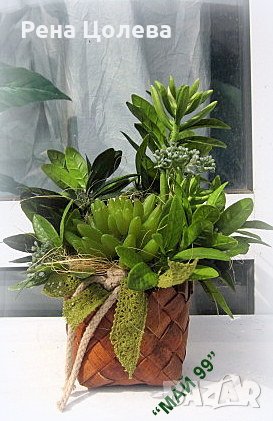 Зелена аранжировка, снимка 2 - Изкуствени цветя - 42222089