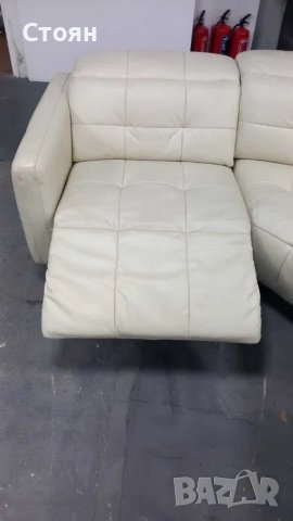 Кремав кожен ъглов диван "Marmount" с електрически релакс механизъм, снимка 8 - Дивани и мека мебел - 40271044