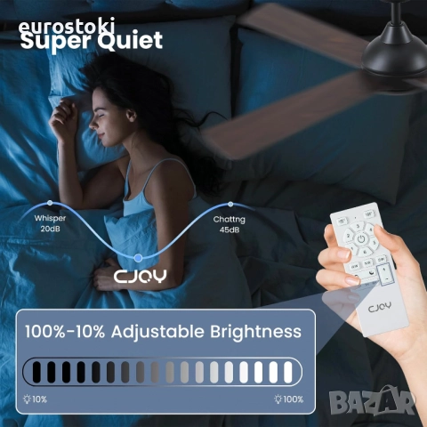 CJOY Безшумен таванен вентилатор с осветление 122 см и дистанционно управление, дървени 4 перки, снимка 7 - Вентилатори - 52566667