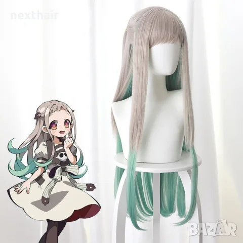 Косплей перука Nene Yashiro - права сиво-зелена коса, 80 см, снимка 3 - Аксесоари за коса - 55949286