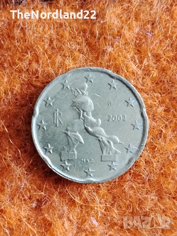 Евро монета 20 цента 2002 г. Италия 