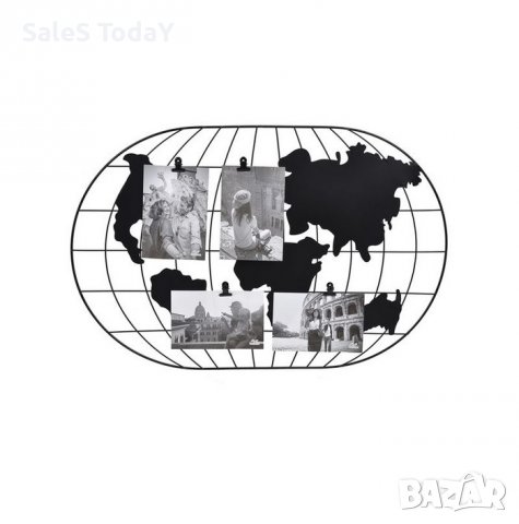 Фото рамка, Метална, Черна, карта на света, 60x40 см