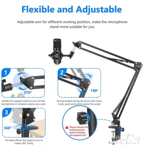 Кондензаторен микрофон, за студио, с пулт, професионален микроинфон,инфлуенсър, влогър, глас, музика, снимка 12 - Други - 49446102