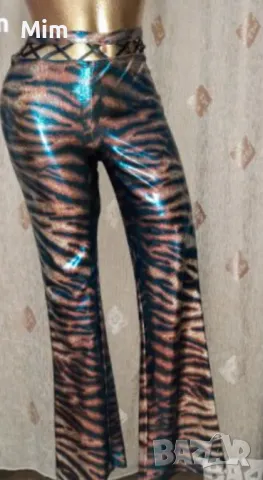 М/L Чарлстон/ панталон/ анимал принт от еко кожа с отблясък, снимка 2 - Панталони - 47545132