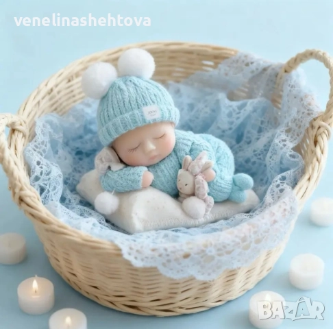 3D Бебе с шапка върху възглавничка и зайче силиконов молд свещи гипс сапун смола фондан шоколад , снимка 3 - Форми - 52451660