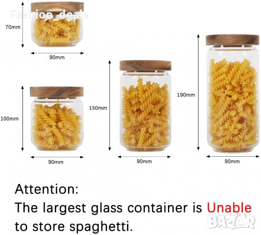 Комплект 4 стъклени контейнера за съхранение на храни с дървен капак, снимка 2 - Кутии за съхранение - 33759608