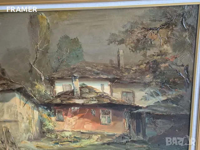 Божидар Хаджистоянов 1945 – 2023 Двор картина от 1991година маслени бои , снимка 4 - Картини - 48443838