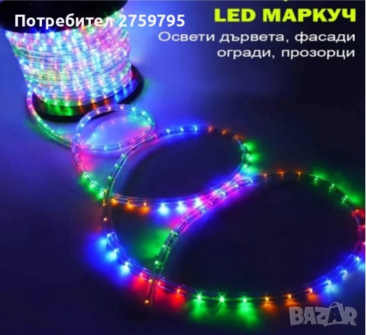 НОВО.Голям светещ LED маркуч.10 м.