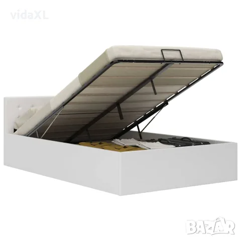 vidaXL Легло с повдигащ механизъм, бяло, изкуствена кожа, 140x200 cм