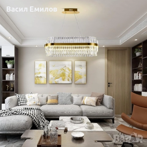 Модерен Кристален полилеи (златист 60см), снимка 5 - Лампи за таван - 51943570