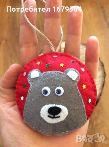 Коледна декорация / Коледни играчки за елха от филц ръчна изработка мече , снимка 2 - Декорация за дома - 34270387
